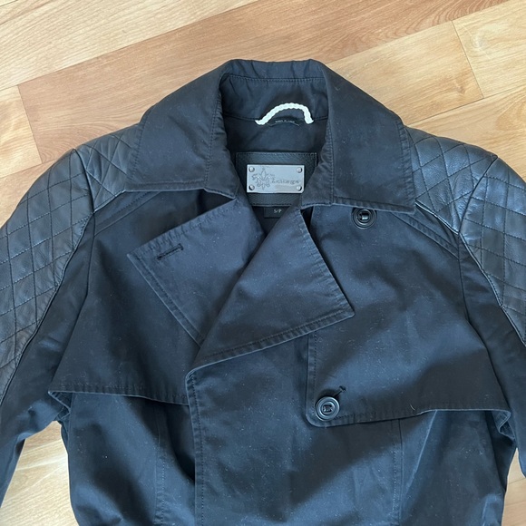 Mackage Black Cotton Quilted-Leather-Trim Belted Trench Coat - Picture 5 of 15